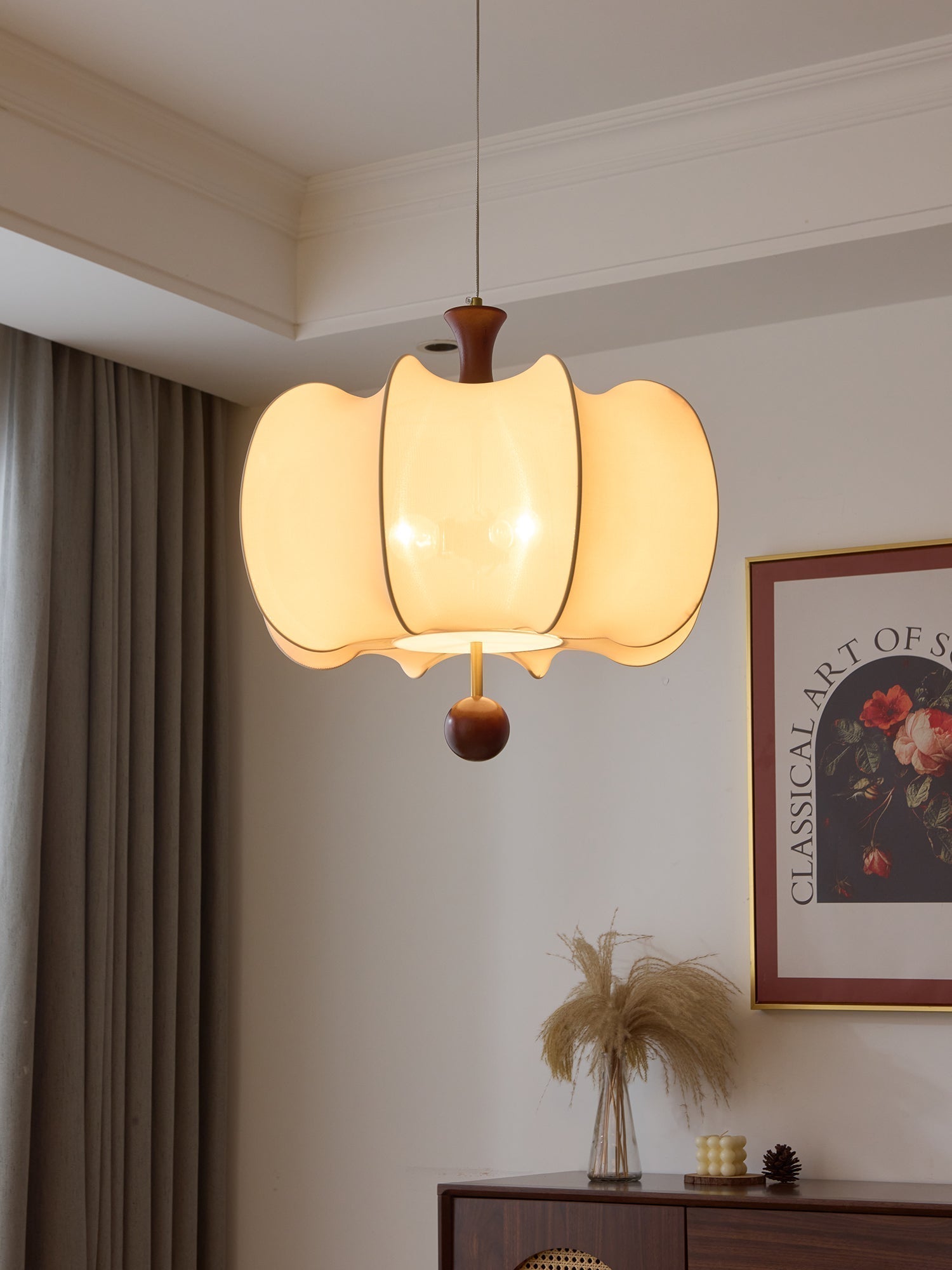 Elvelise Fabric Wood Pendant Light