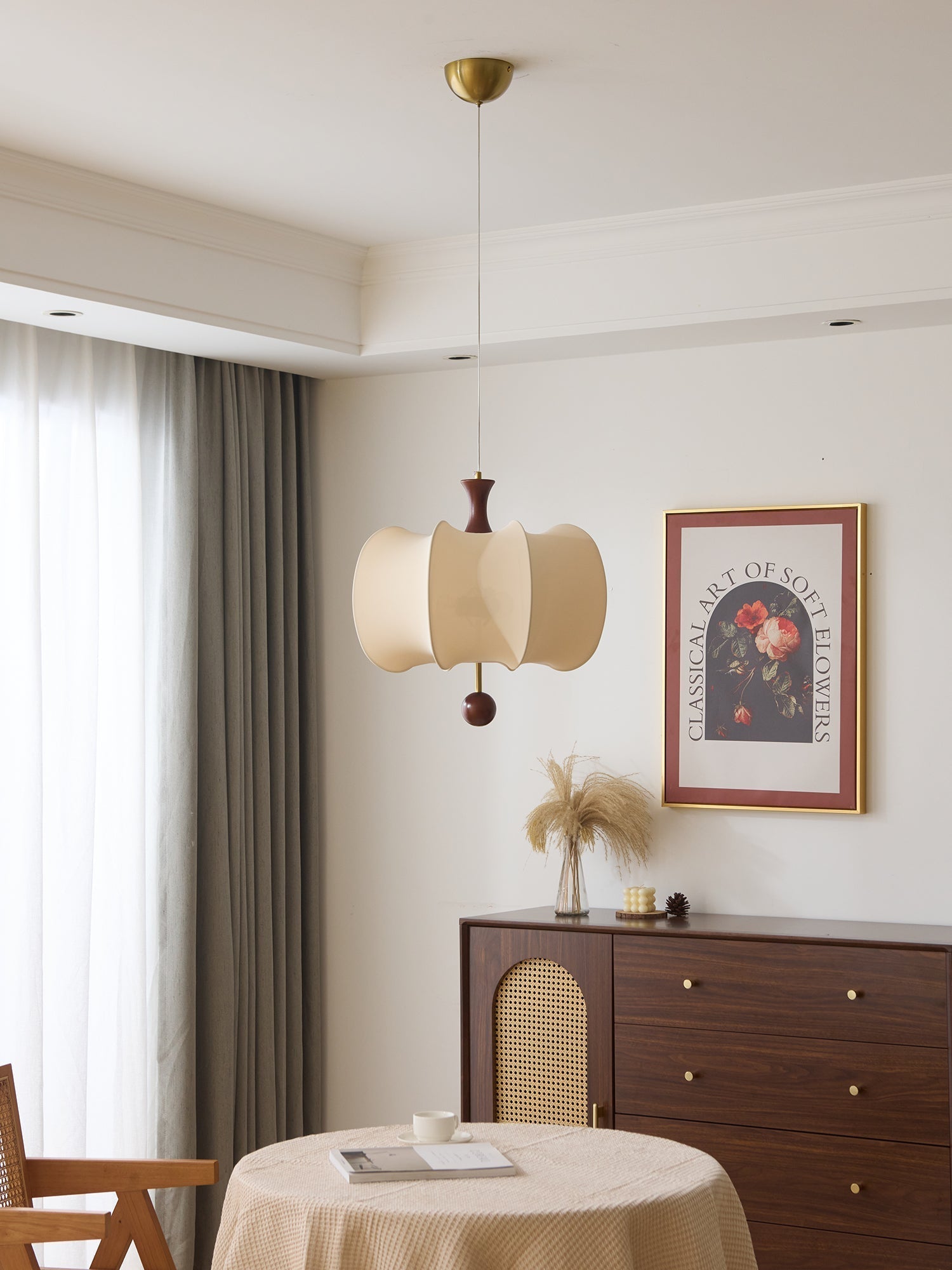 Elvelise Fabric Wood Pendant Light