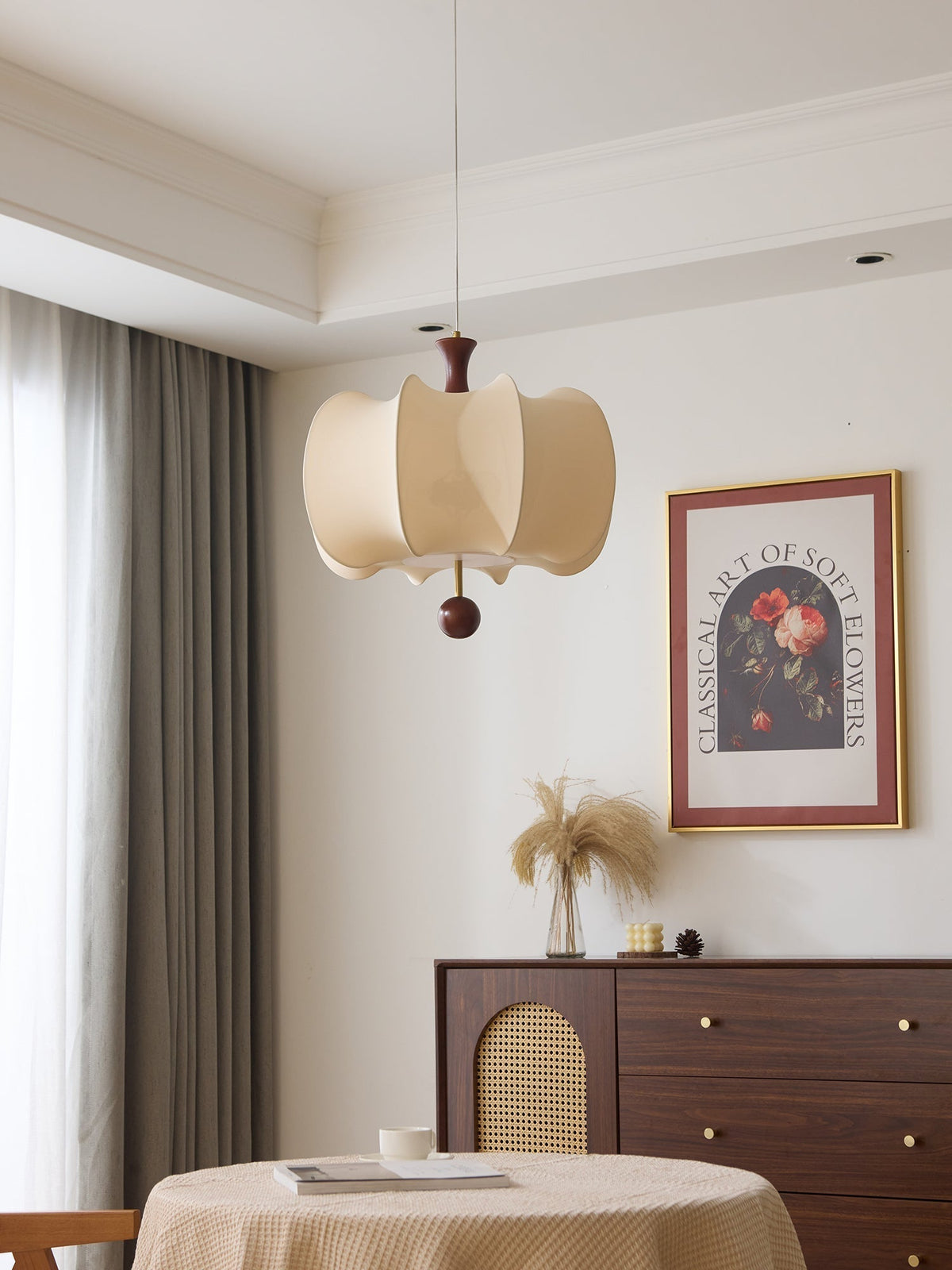 Elvelise Fabric Wood Pendant Light