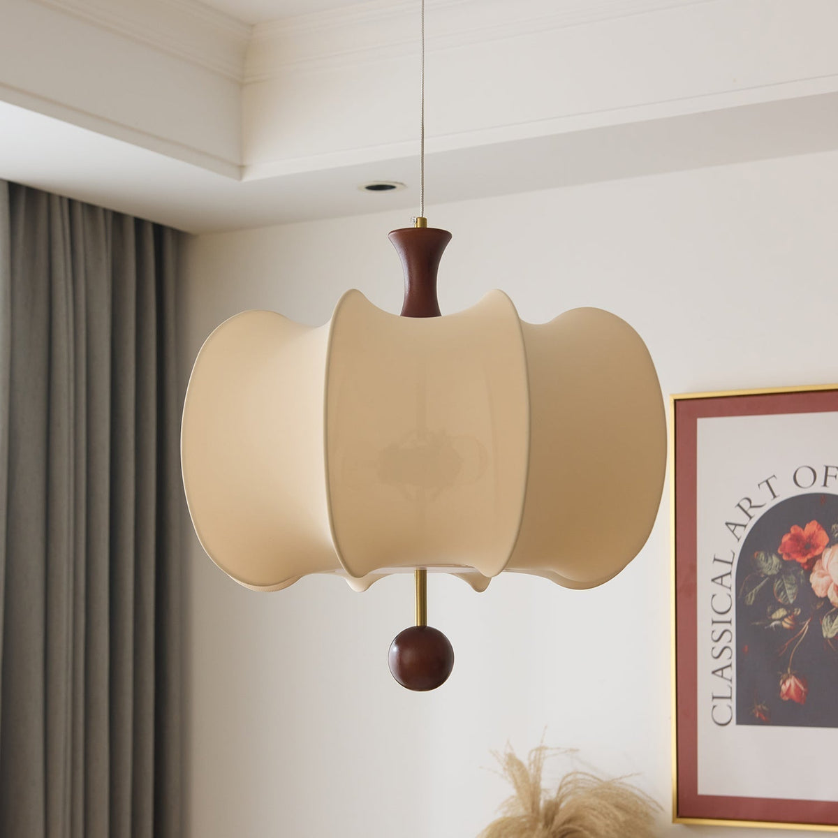 Elvelise Fabric Wood Pendant Light