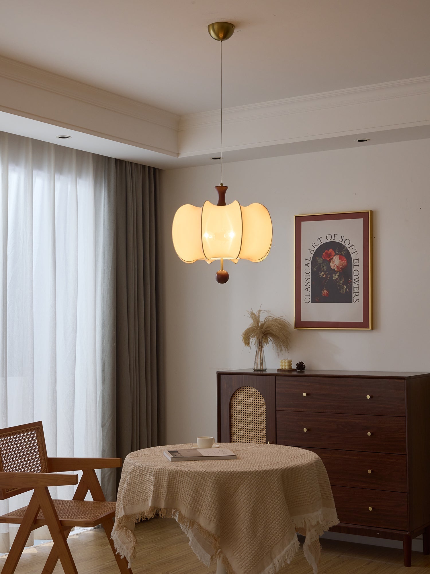 Elvelise Fabric Wood Pendant Light