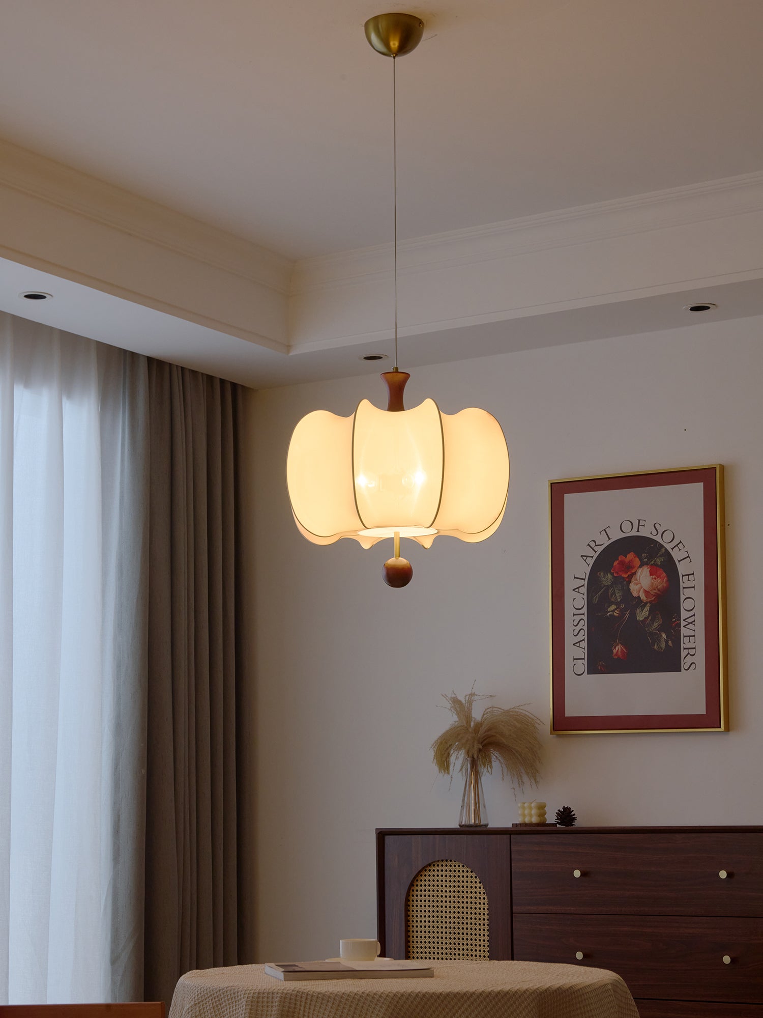 Elvelise Fabric Wood Pendant Light
