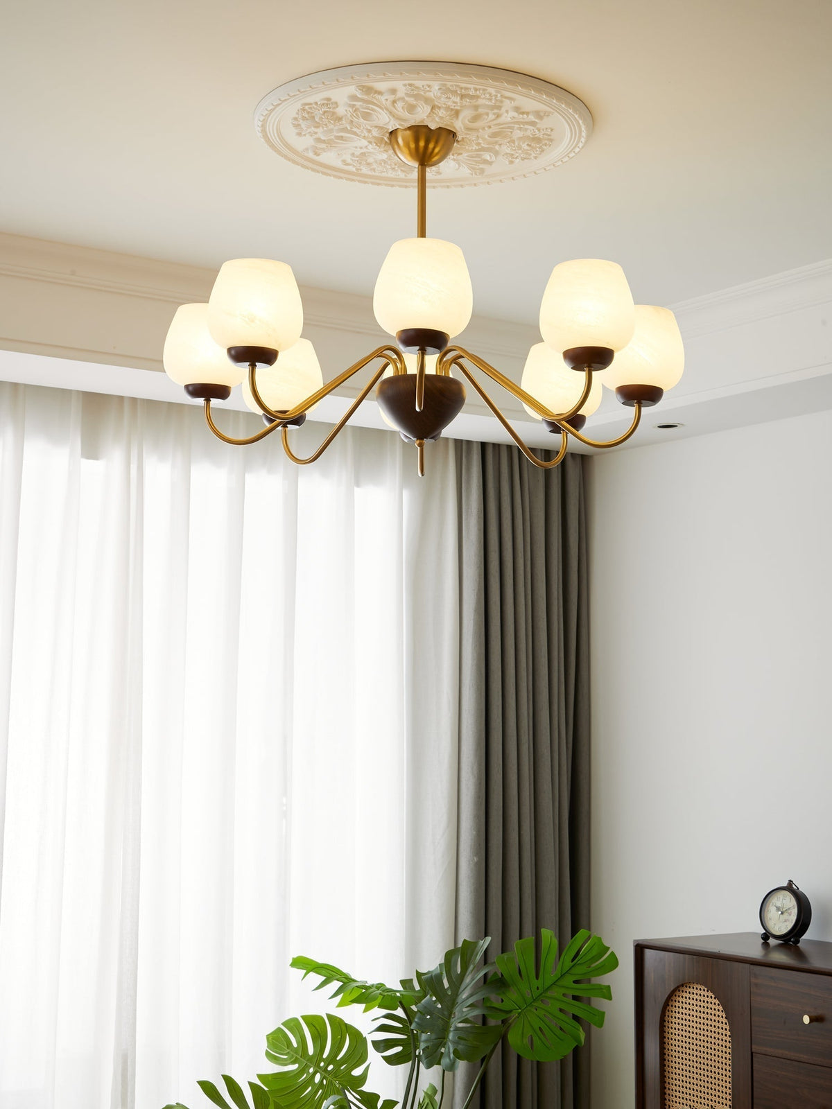 Sytheiel Premium Elegance Wood Glass Chandelier