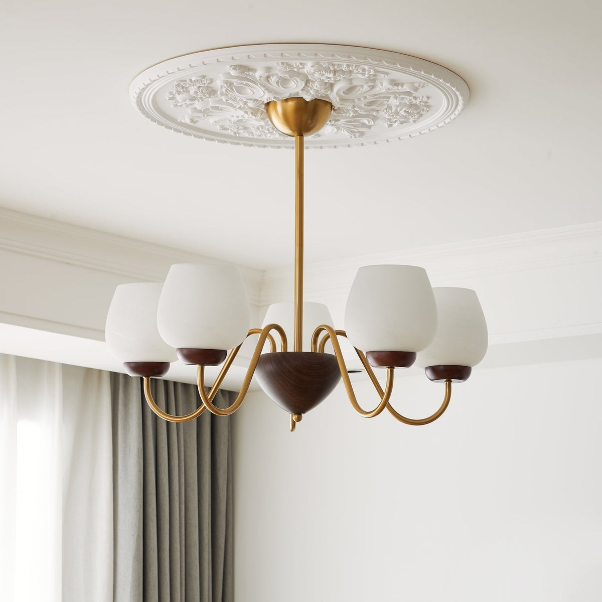 Sytheiel Premium Elegance Wood Glass Chandelier