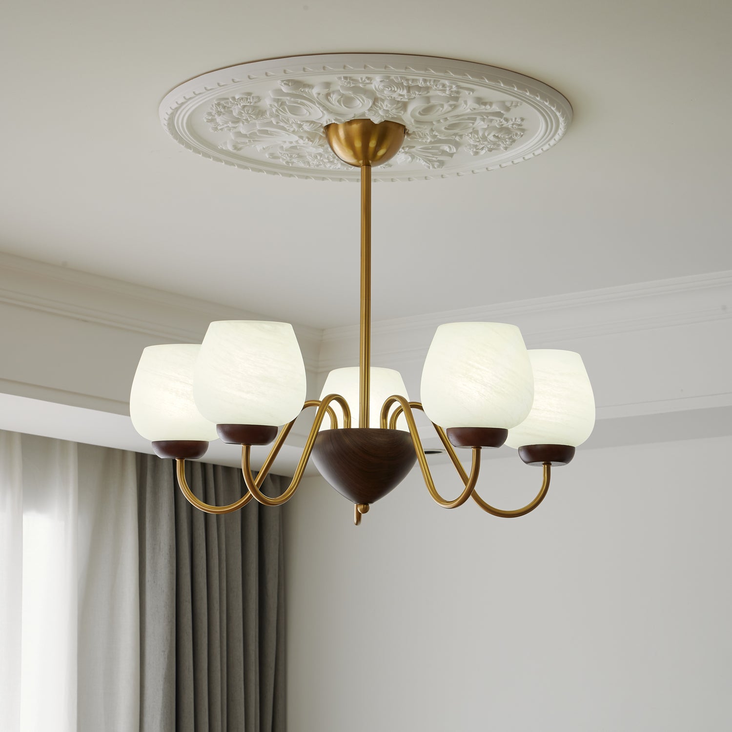 Sytheiel Premium Elegance Wood Glass Chandelier