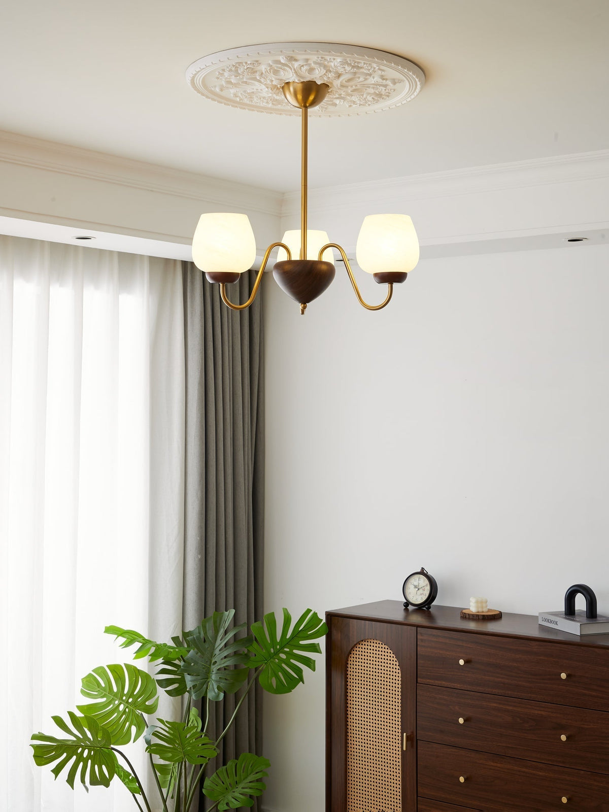 Sytheiel Premium Elegance Wood Glass Chandelier