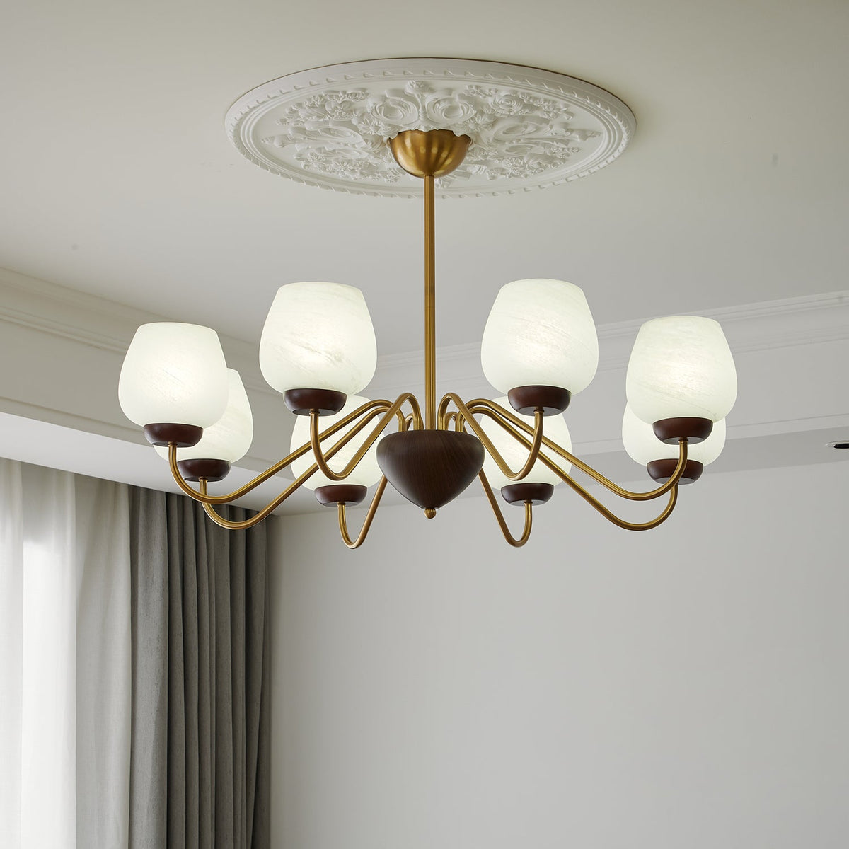 Sytheiel Premium Elegance Wood Glass Chandelier