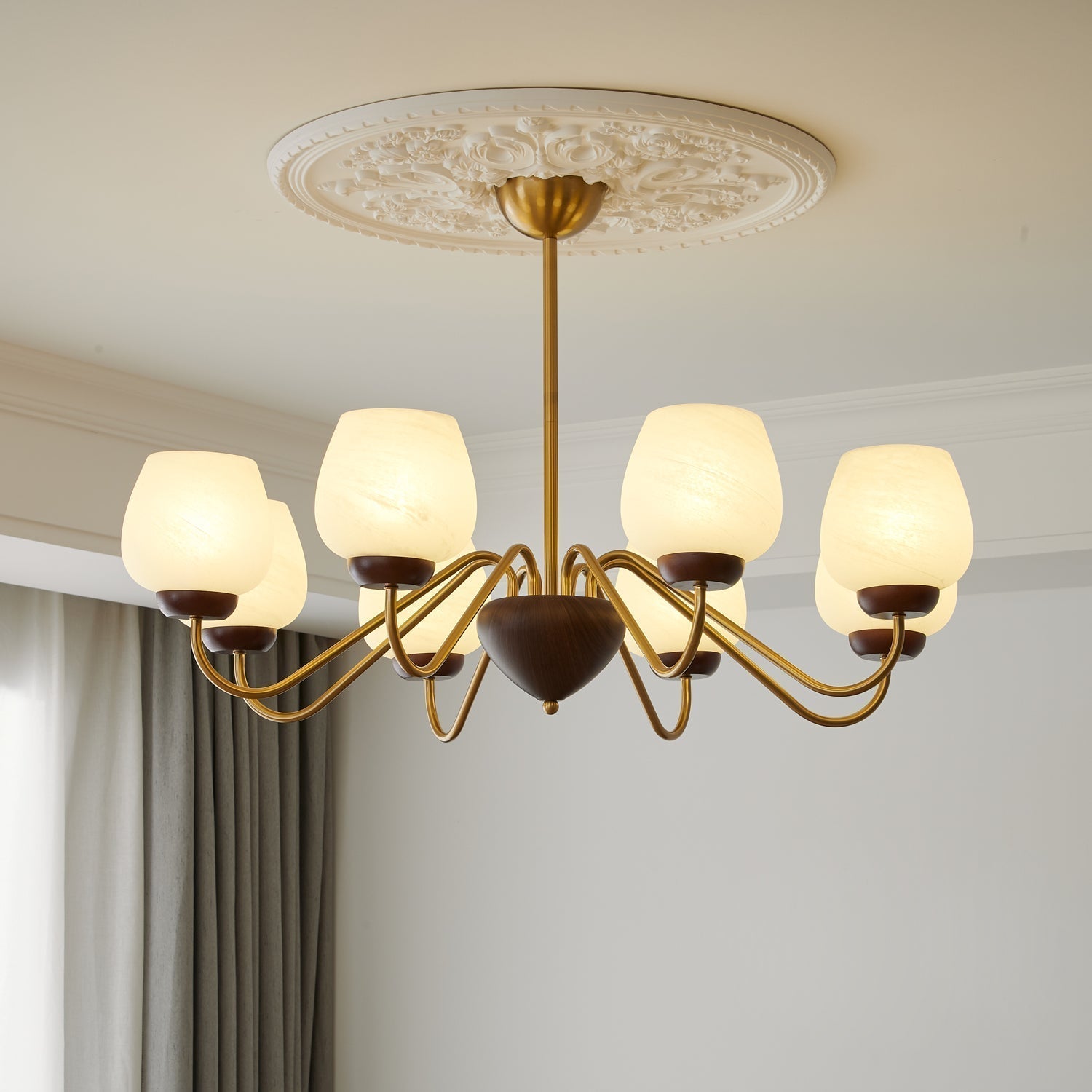 Sytheiel Premium Elegance Wood Glass Chandelier