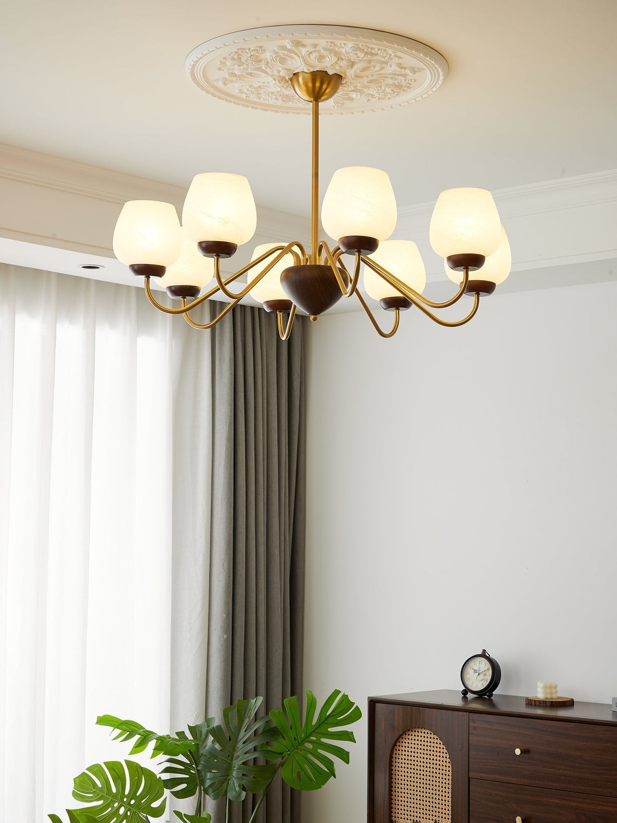 Sytheiel Premium Elegance Wood Glass Chandelier