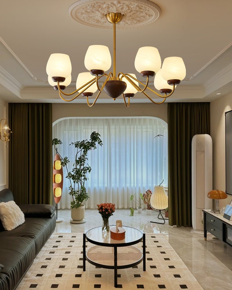 Sytheiel Premium Elegance Wood Glass Chandelier