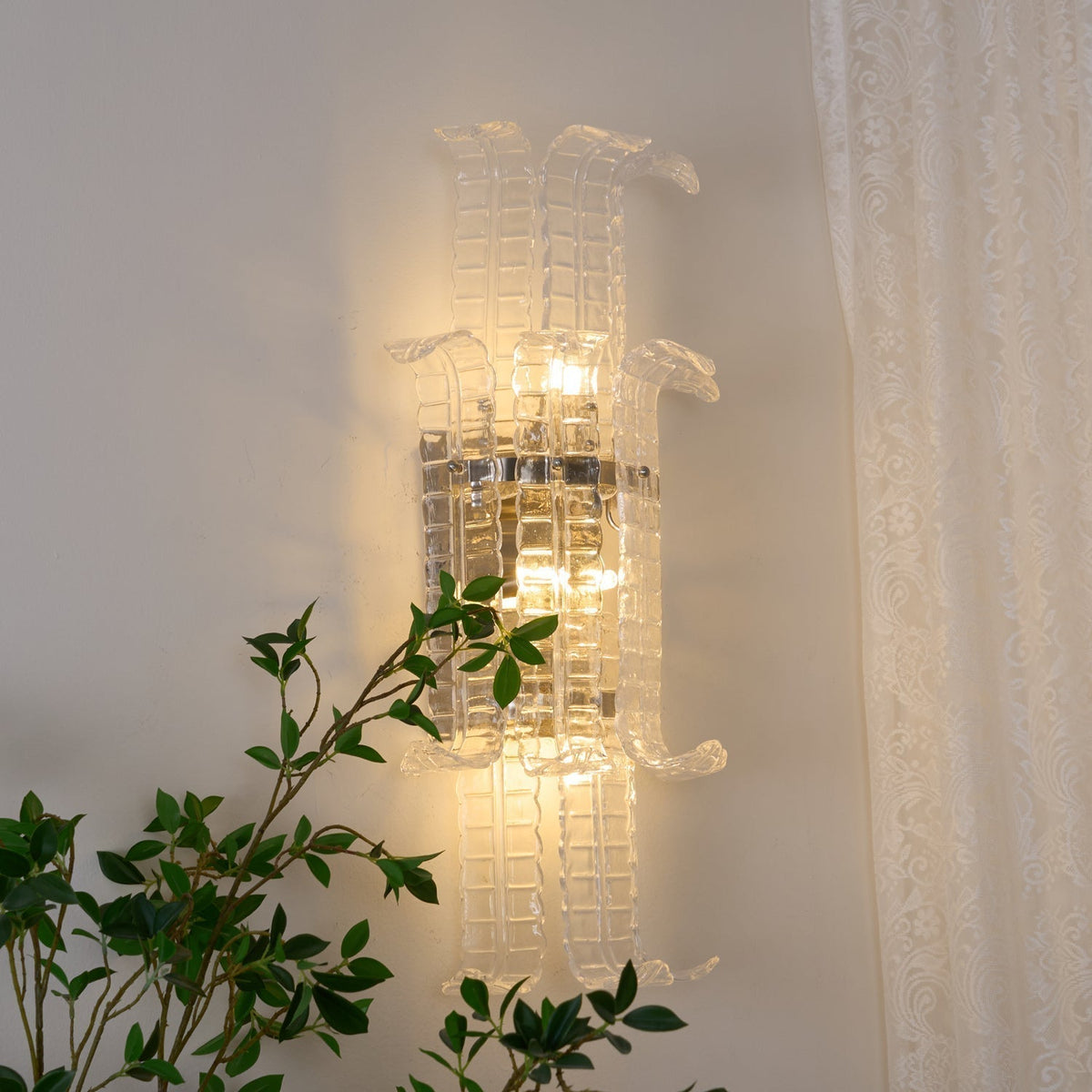 Celearia Wall Sconce Clear Murano Glass Panel Geometric