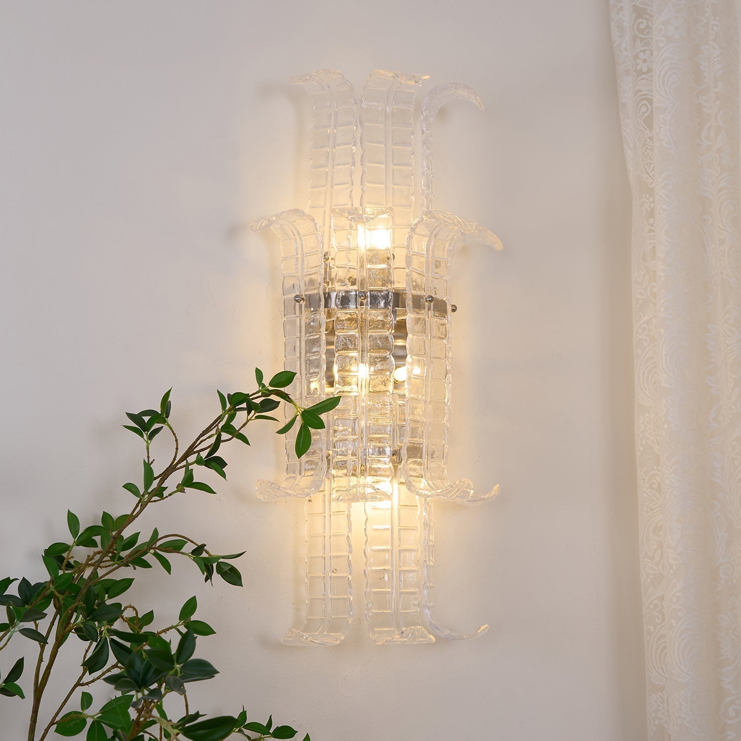 Celearia Wall Sconce Clear Murano Glass Panel Geometric