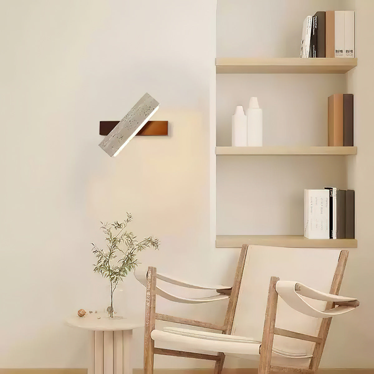 Ostruvyo Modern Minimalist Linear Walnut Travertine Wall Lamp