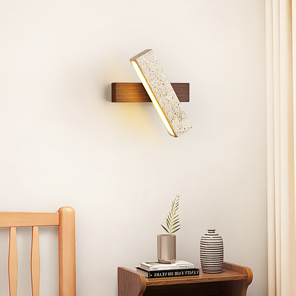 Ostruvyo Modern Minimalist Linear Walnut Travertine Wall Lamp