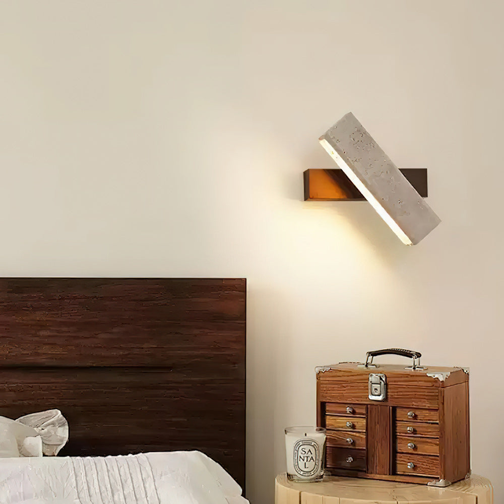 Ostruvyo Modern Minimalist Linear Walnut Travertine Wall Lamp