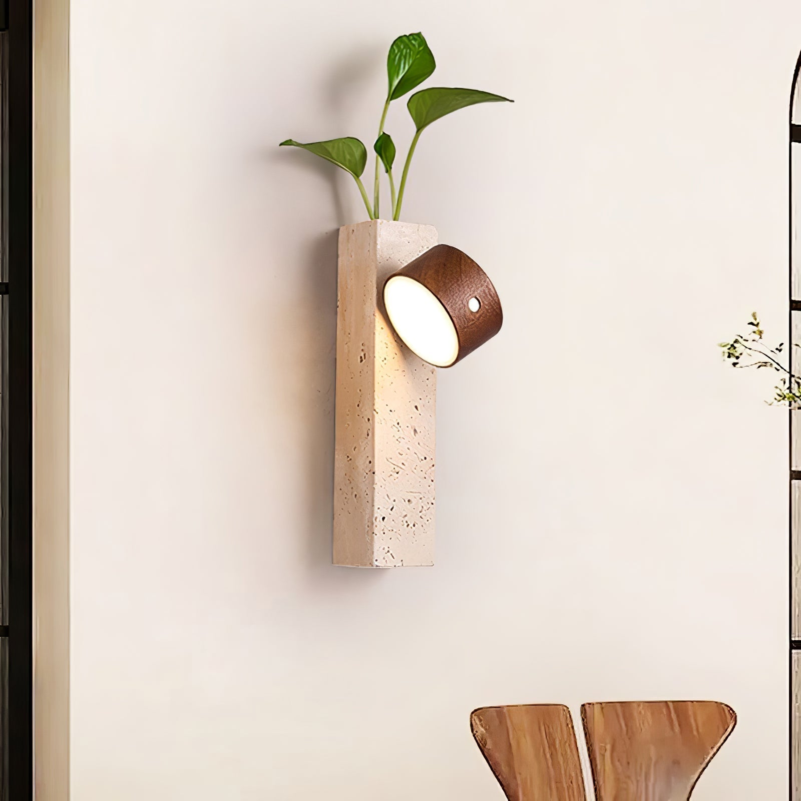 Dalvor Rectangular-Block Travertine Wall Light