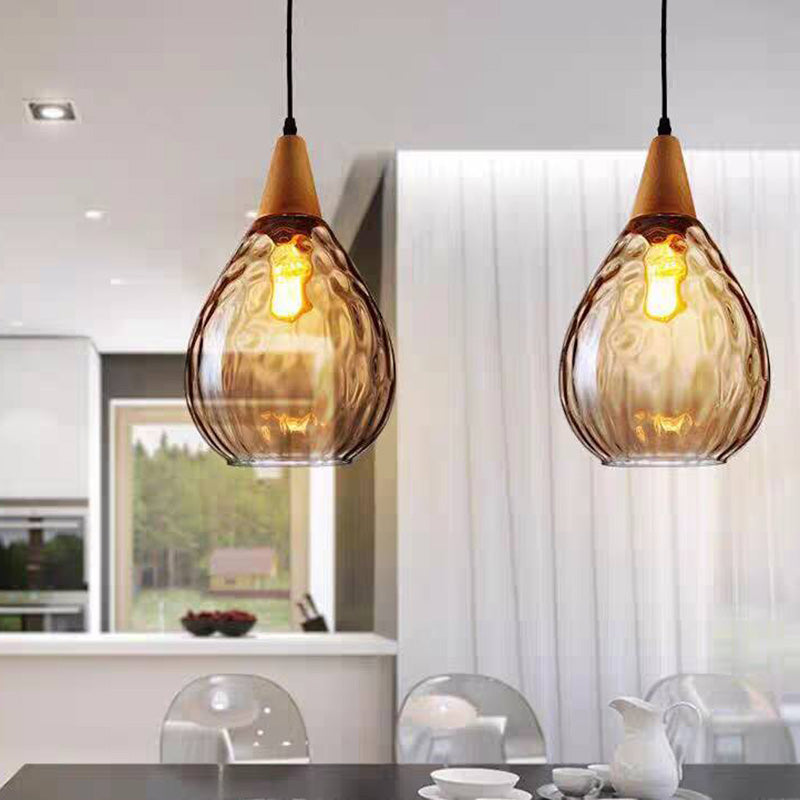 Avi Vintage Teardrop Pendant Light, Glass/Wood - Neutral Decor