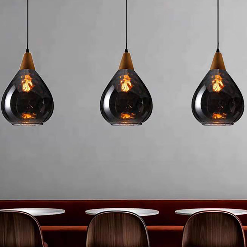 Avi Vintage Teardrop Pendant Light, Glass/Wood - Neutral Decor