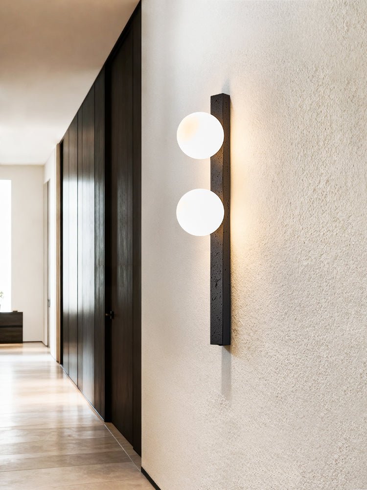 Zoshaira Globe Black Travertine Wall Sconce