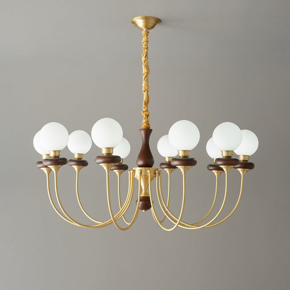 Cotheor Vintage Traditional Arc Wood Glass Chandelier
