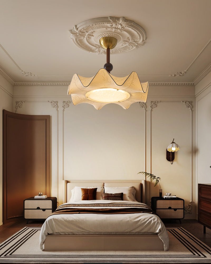 Avlorus Traditional Premium Elegance Wood Fabric Ceiling Light