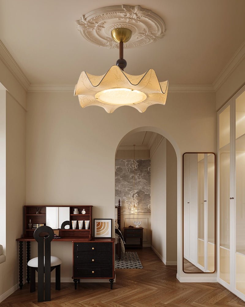 Avlorus Traditional Premium Elegance Wood Fabric Ceiling Light