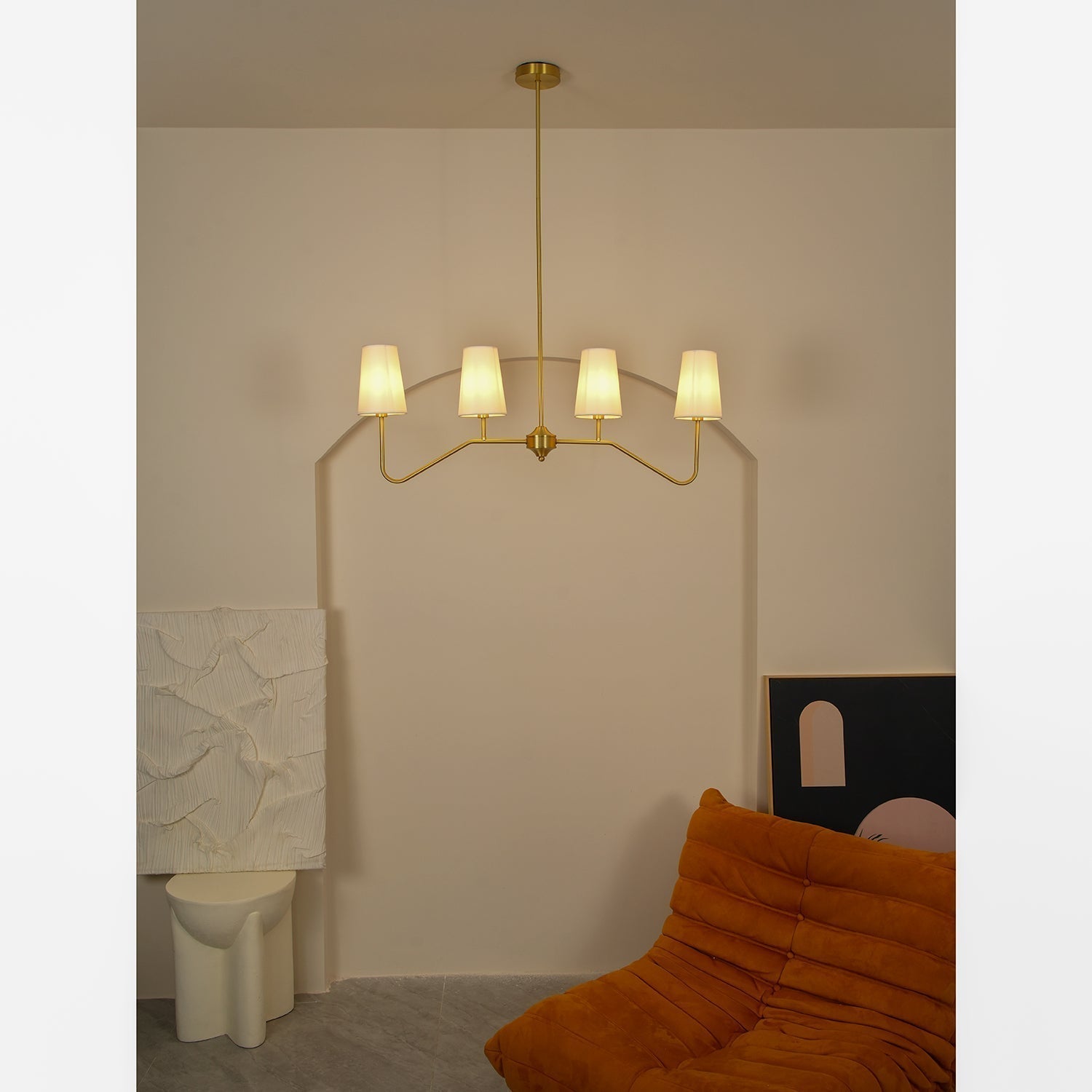 Oriinissa Chandelier Brass Curved Beige Linear