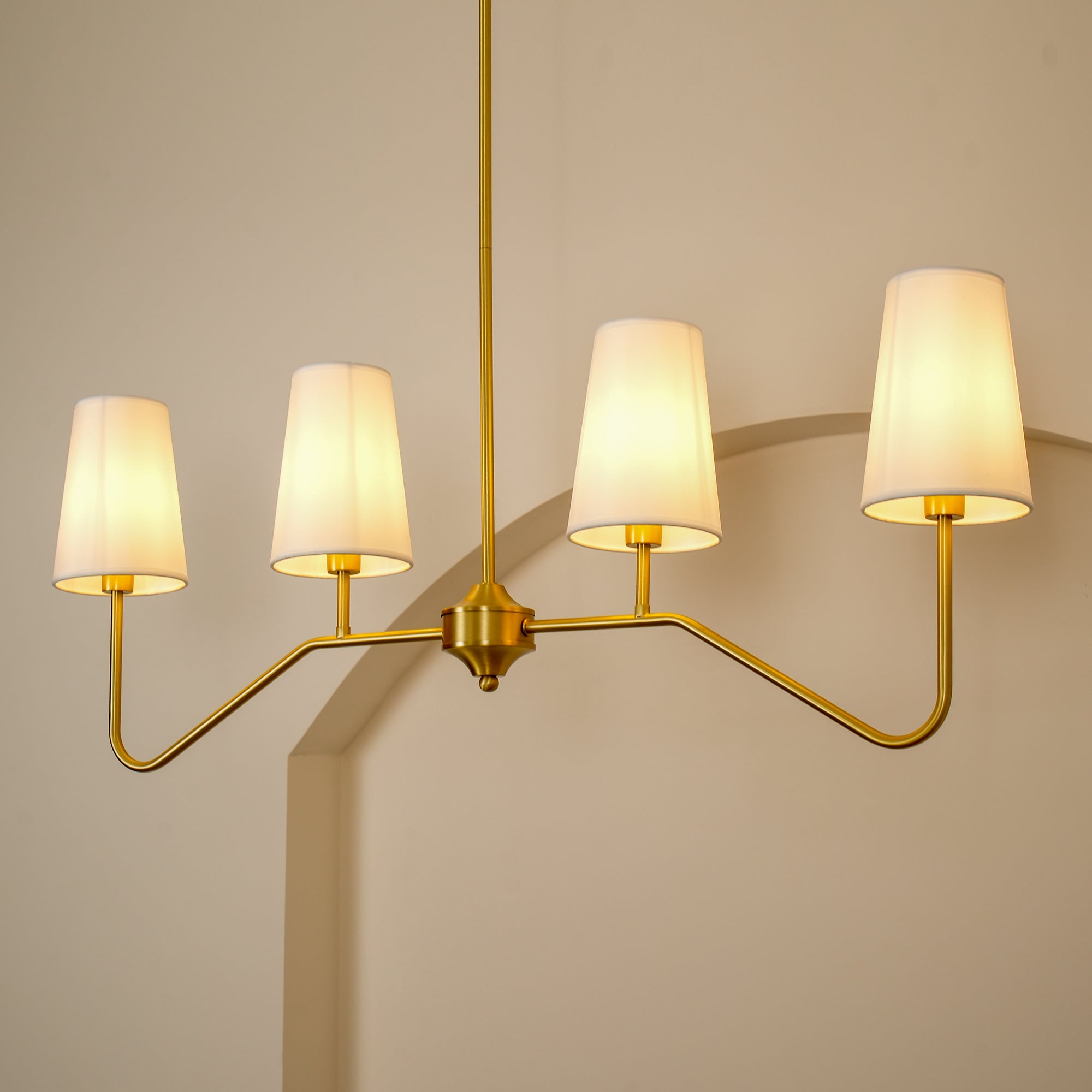 Oriinissa Chandelier Brass Curved Beige Linear