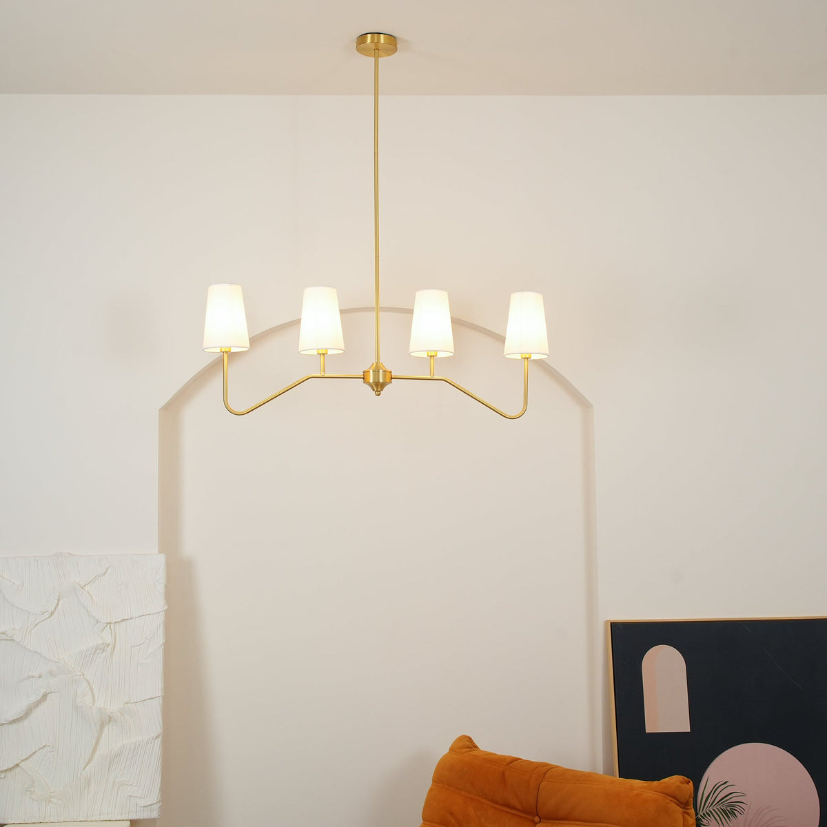 Oriinissa Chandelier Brass Curved Beige Linear