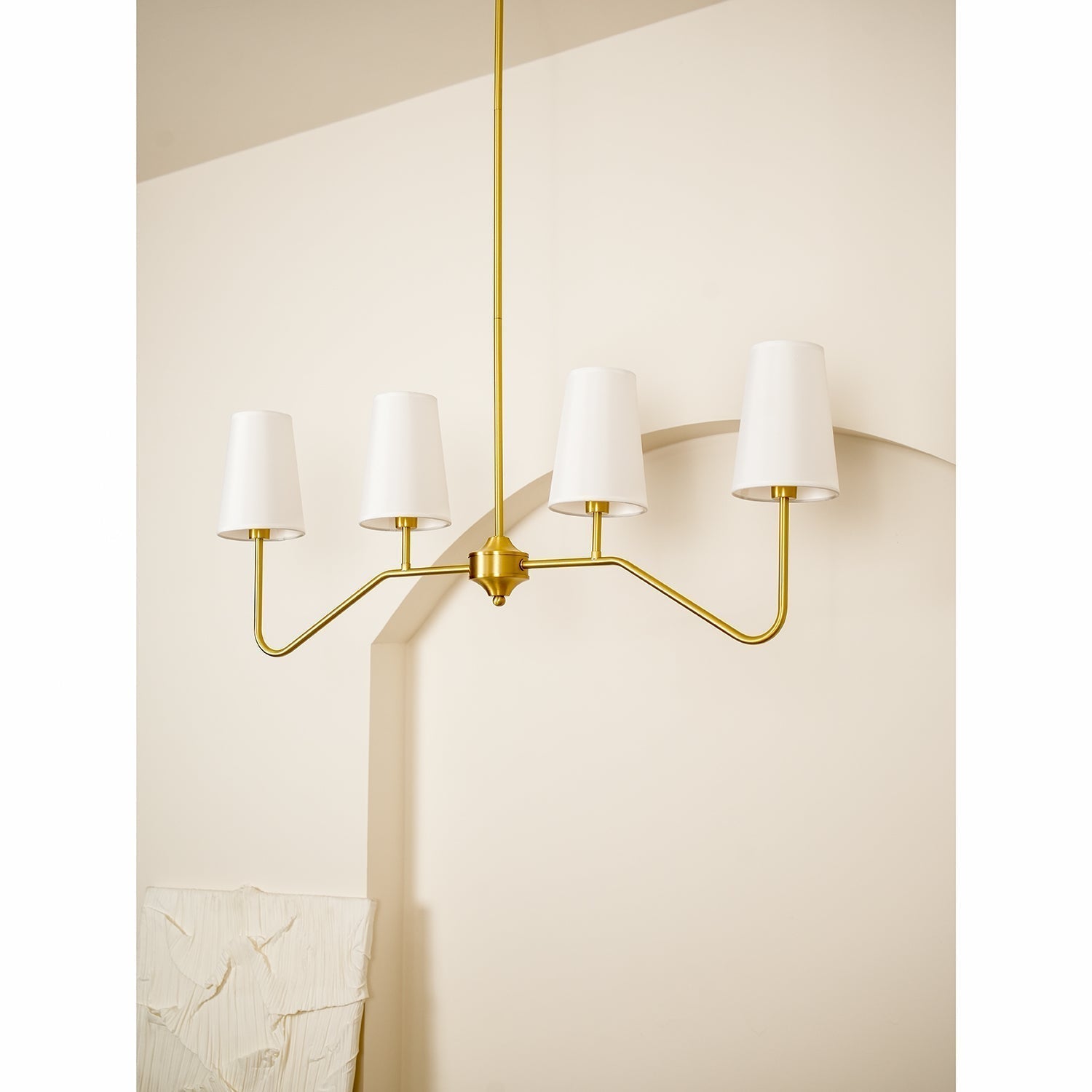 Oriinissa Chandelier Brass Curved Beige Linear