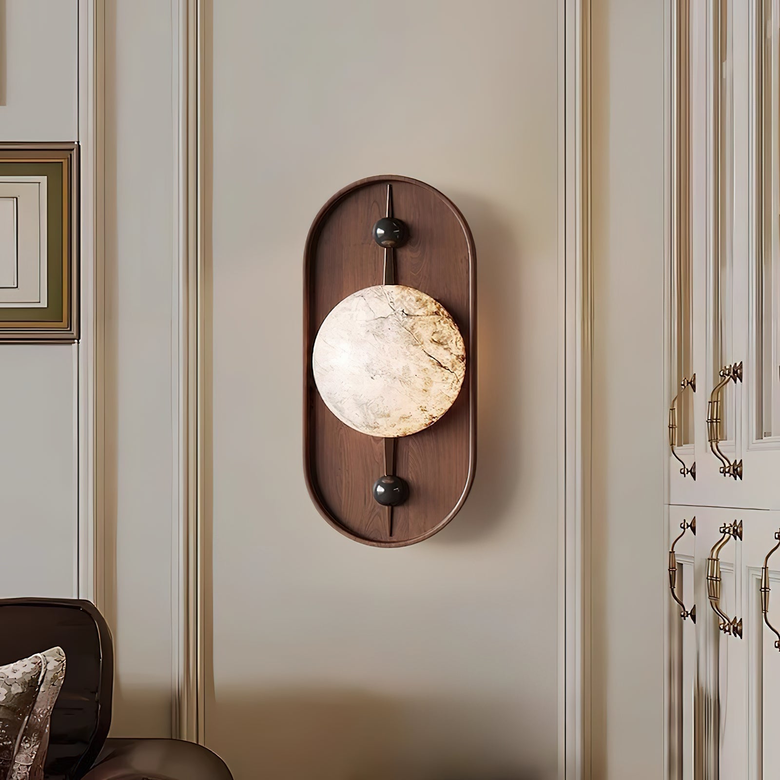 Nivuielle Oval Alabaster Wood Plug Wall Light