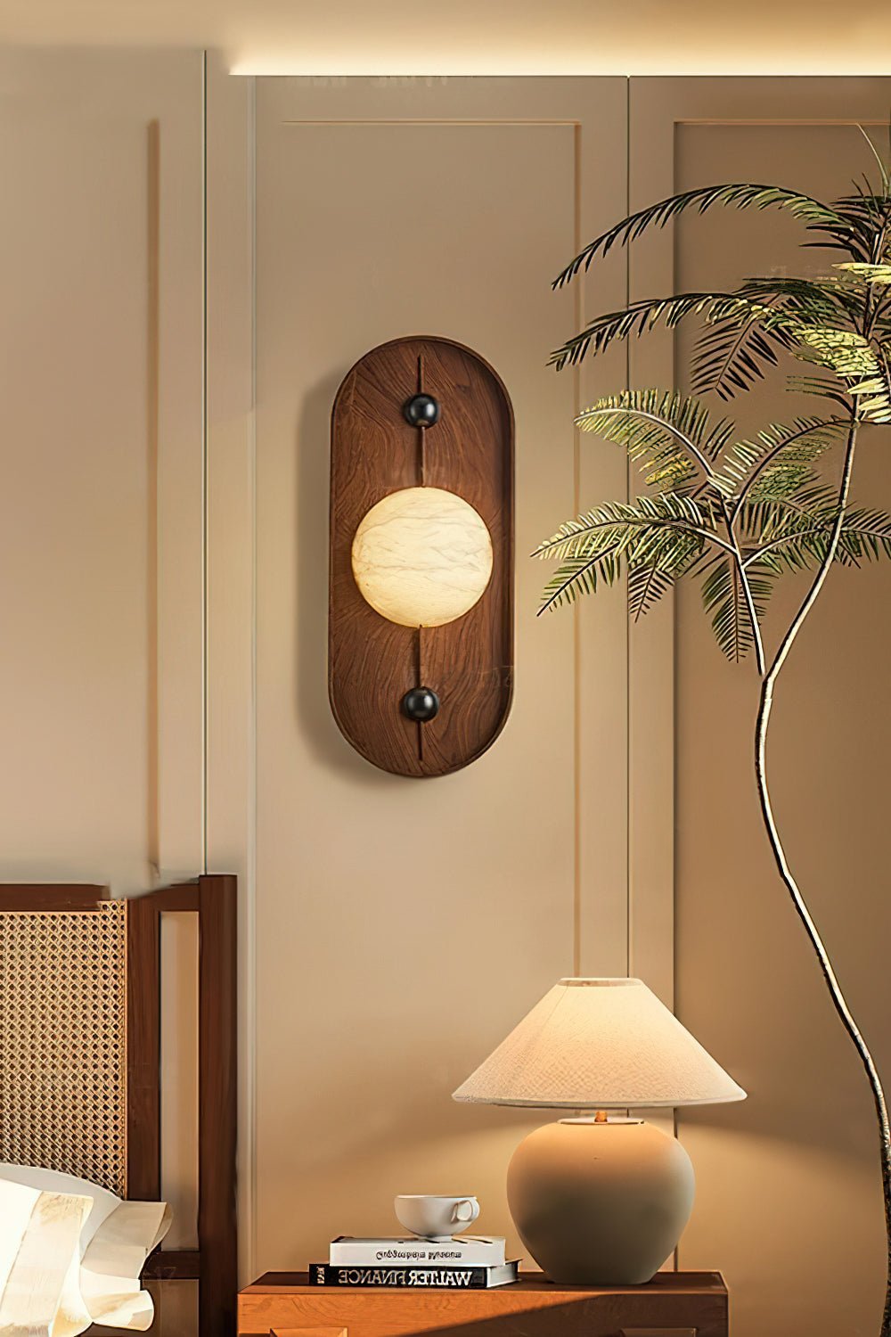 Nivuielle Oval Alabaster Wood Plug Wall Light