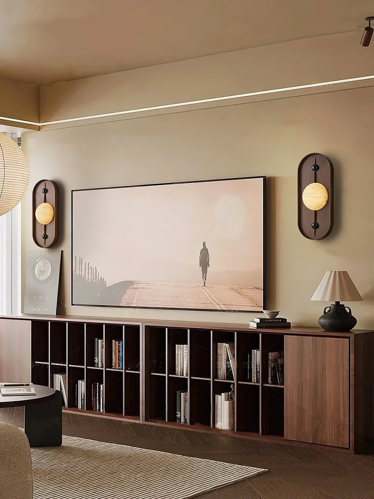 Nivuielle Oval Alabaster Wood Plug Wall Light