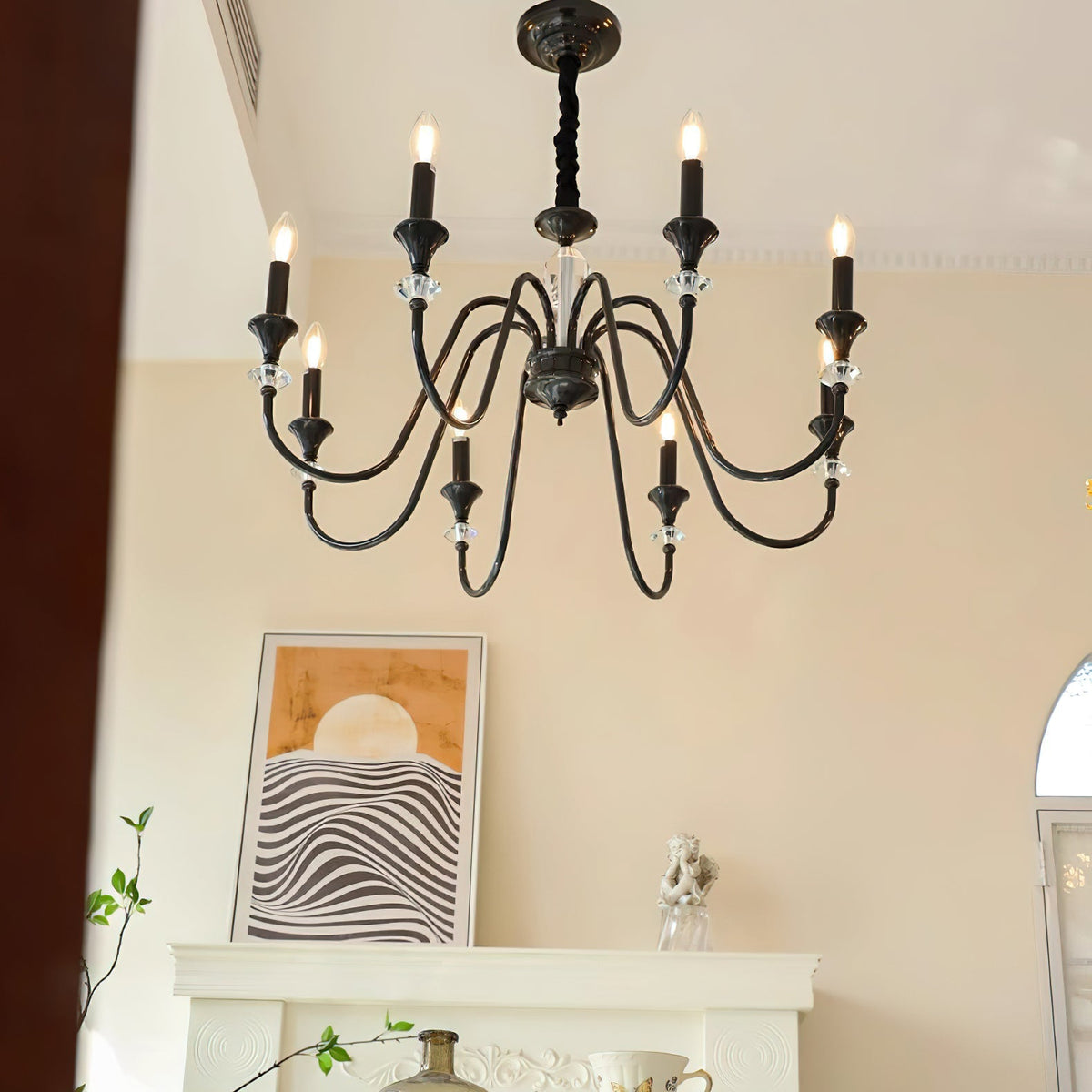 Selivora Chandelier Black & Crystal Candelabra
