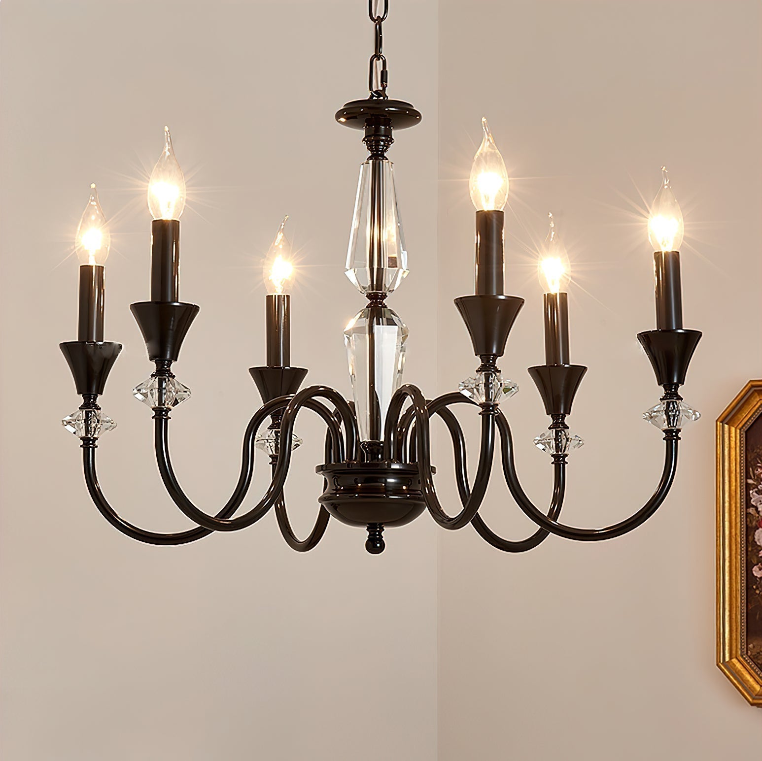 Selivora Chandelier Black & Crystal Candelabra