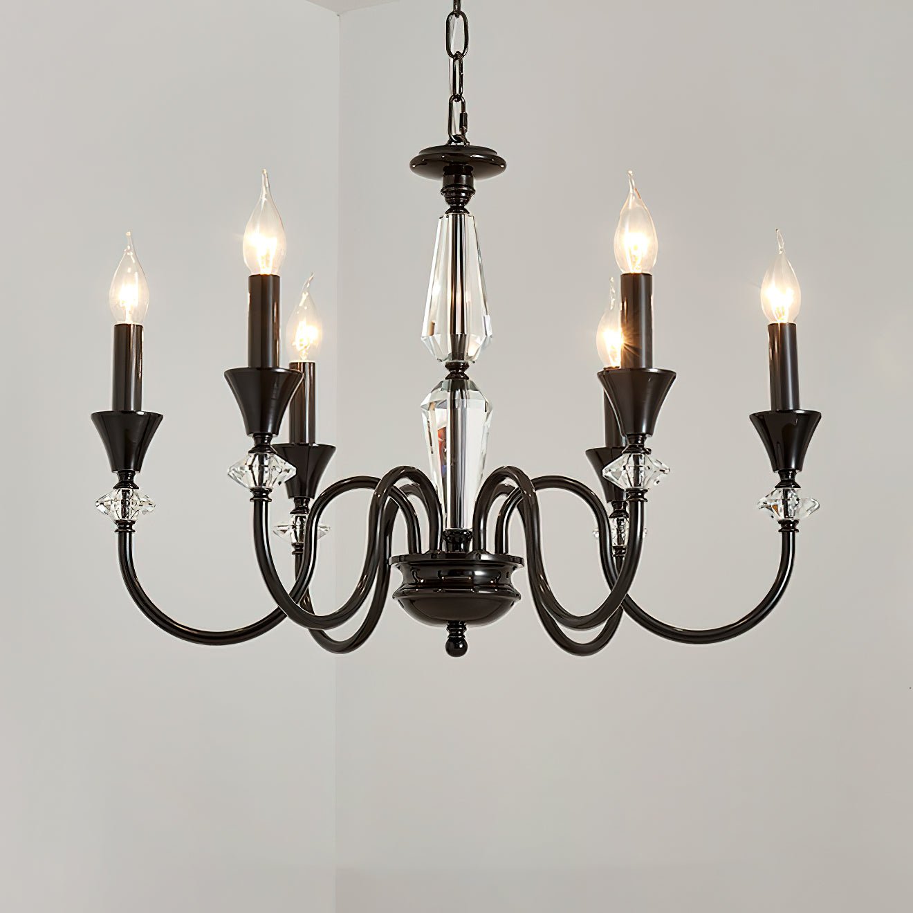 Selivora Chandelier Black & Crystal Candelabra