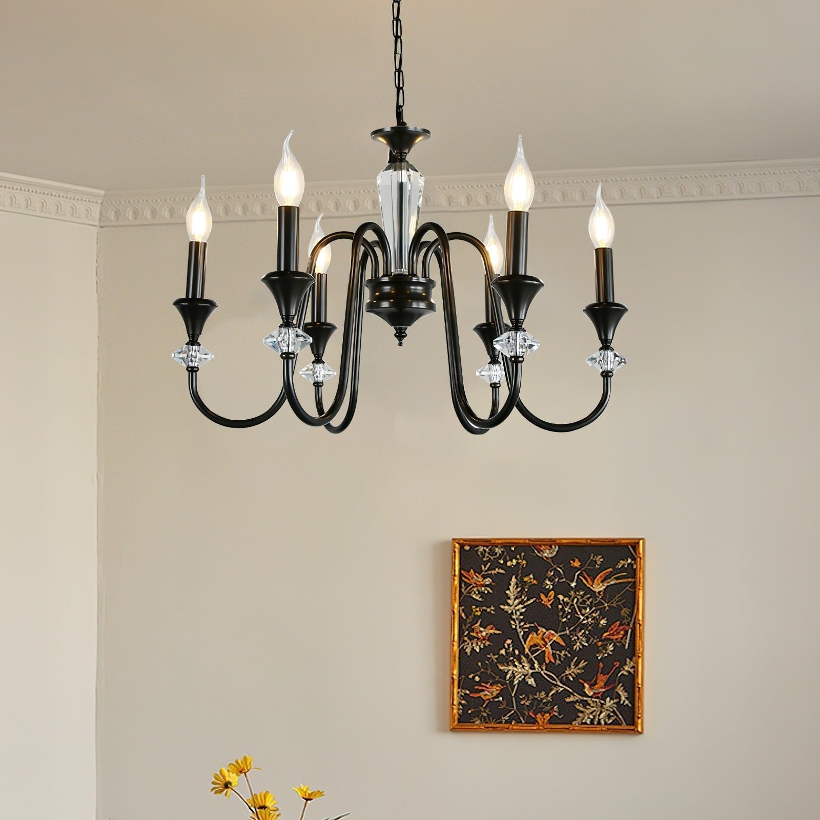 Selivora Chandelier Black & Crystal Candelabra