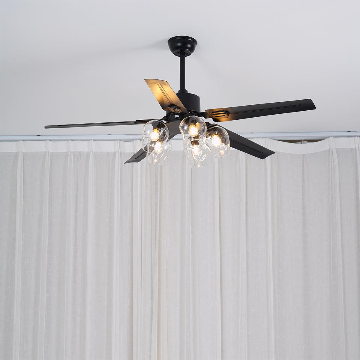 Zazoren Vintage Black Glass Ceiling Fan Light