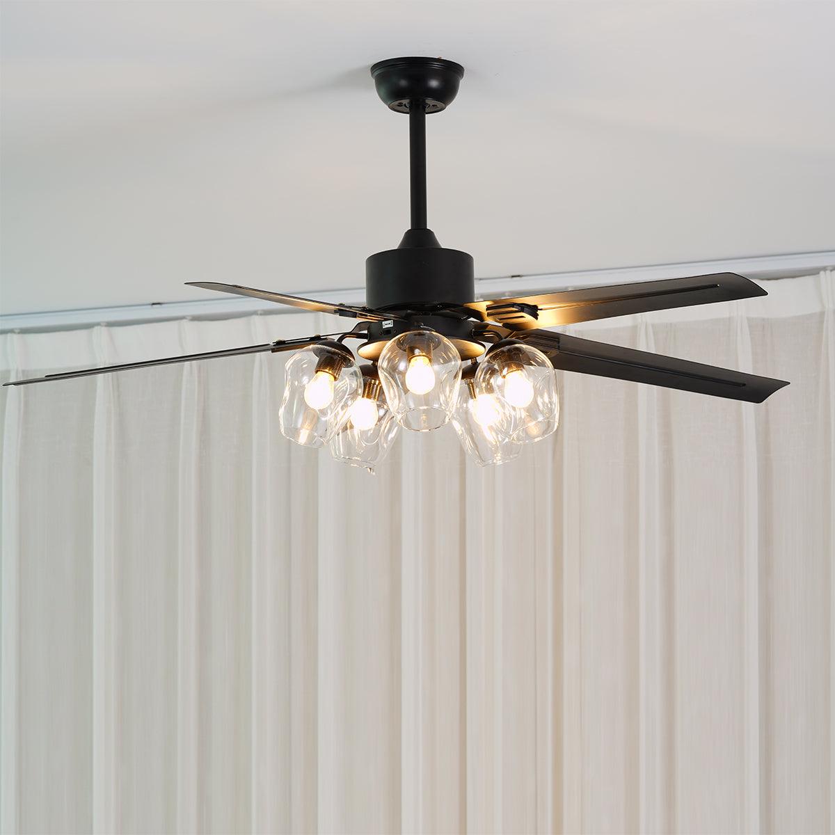Zazoren Vintage Black Glass Ceiling Fan Light