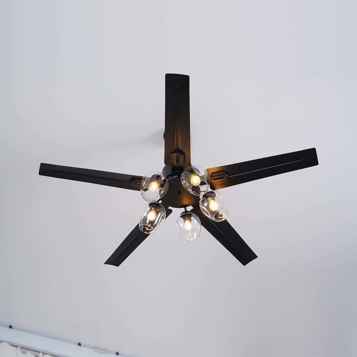 Zazoren Vintage Black Glass Ceiling Fan Light