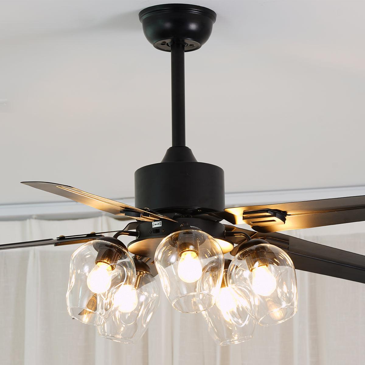 Zazoren Vintage Black Glass Ceiling Fan Light