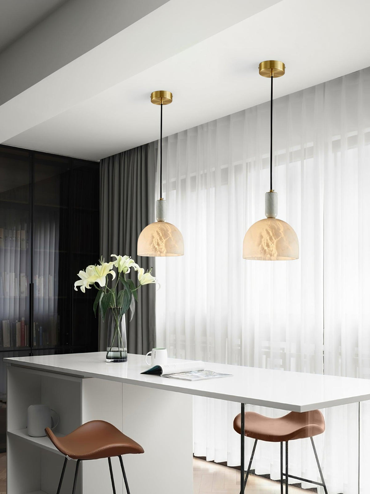 Leda Minimalist Alabaster Pendant Light