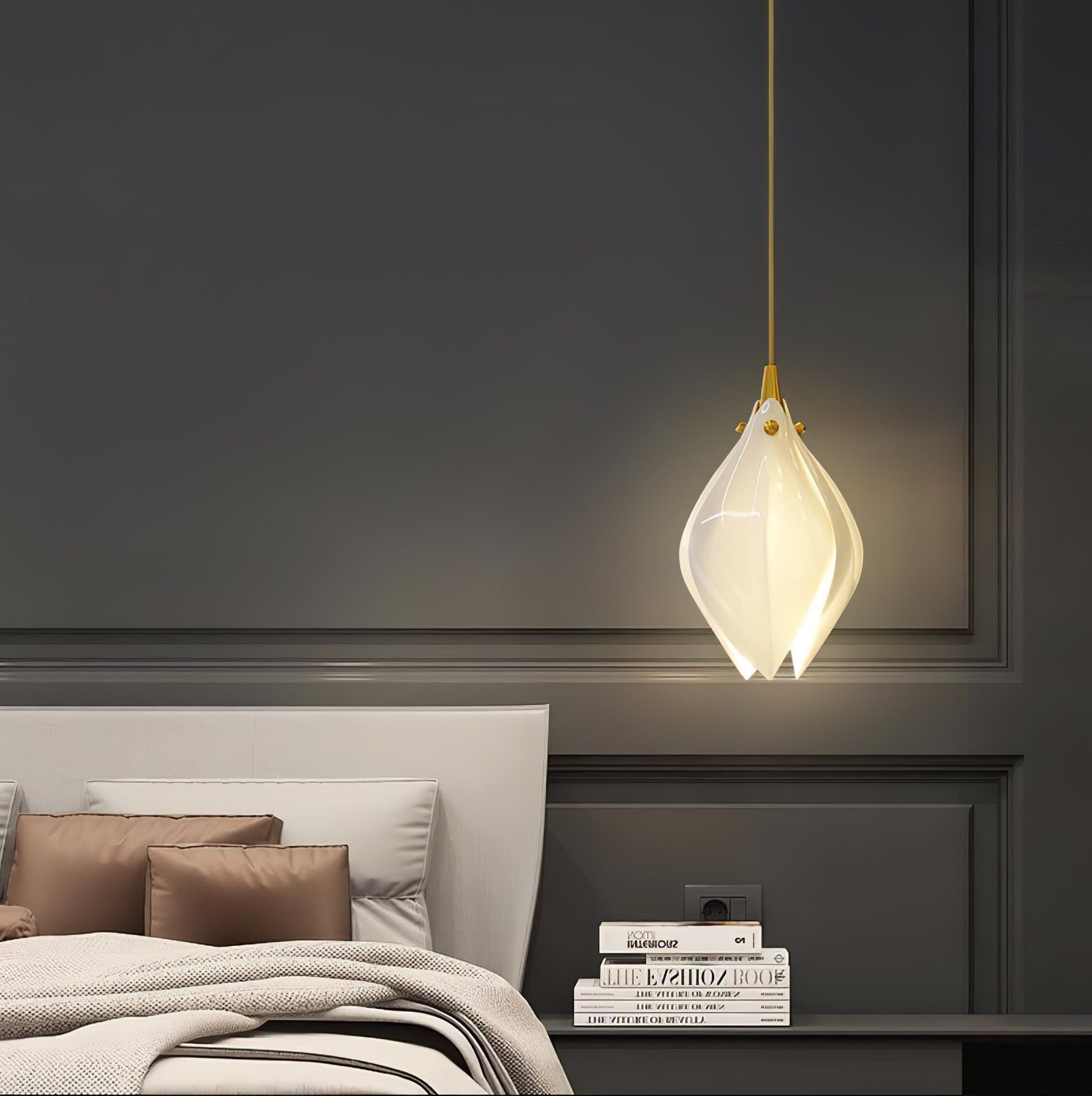 Lustra Pendant Lamp White Floral Ceramic - Neutral Decor