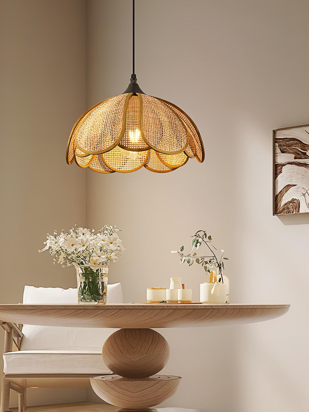 Dyor Elegance Bloom Rattan Fabric Pendant Lamp