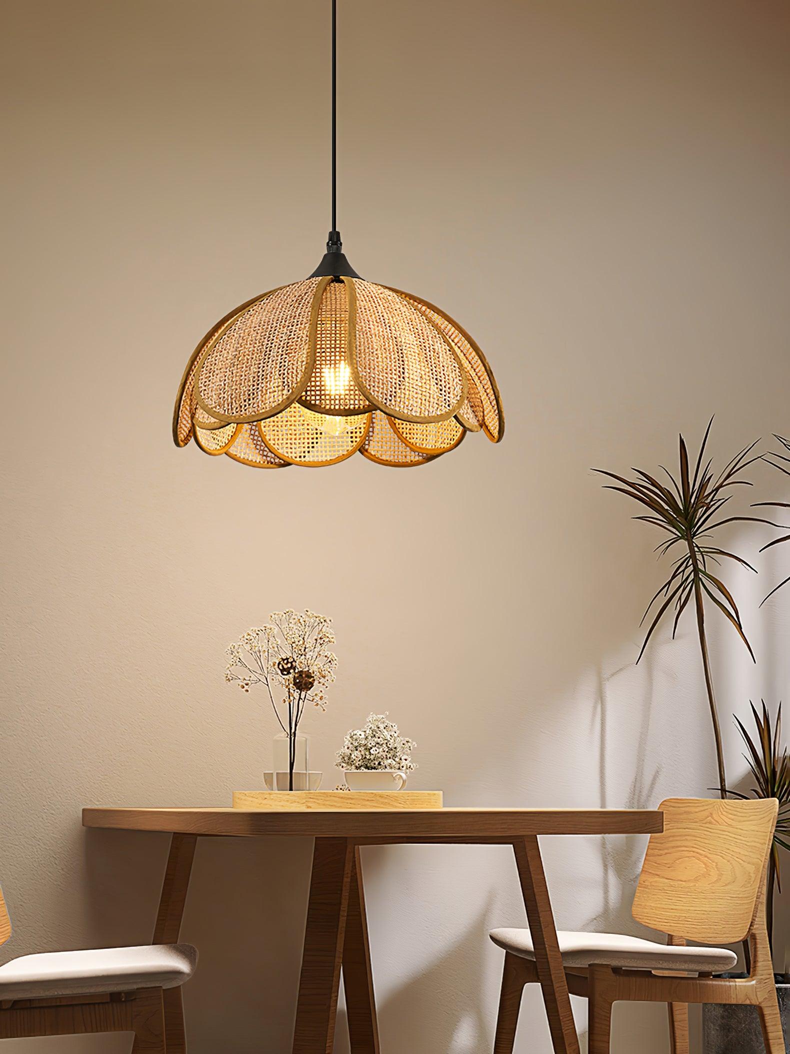 Dyor Elegance Bloom Rattan Fabric Pendant Lamp