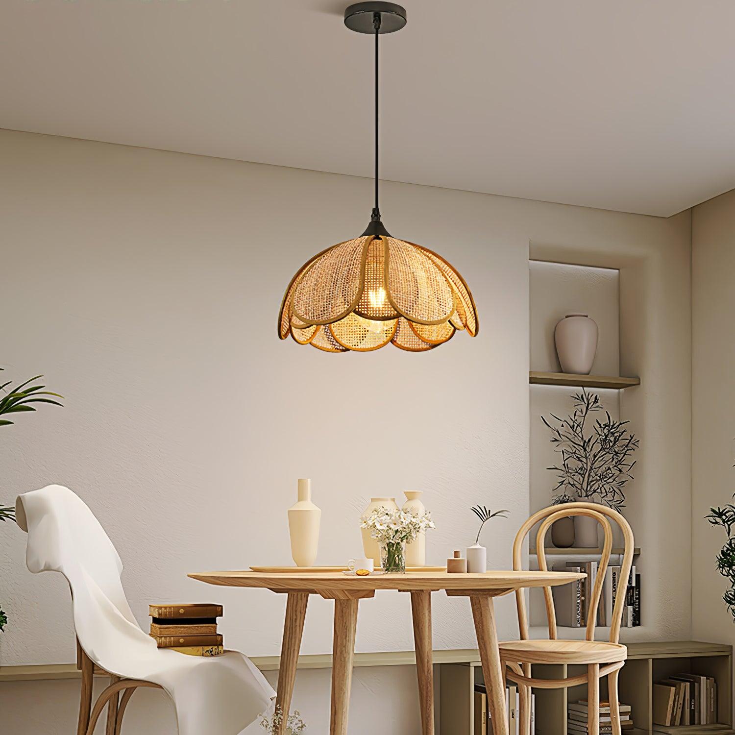 Dyor Elegance Bloom Rattan Fabric Pendant Lamp