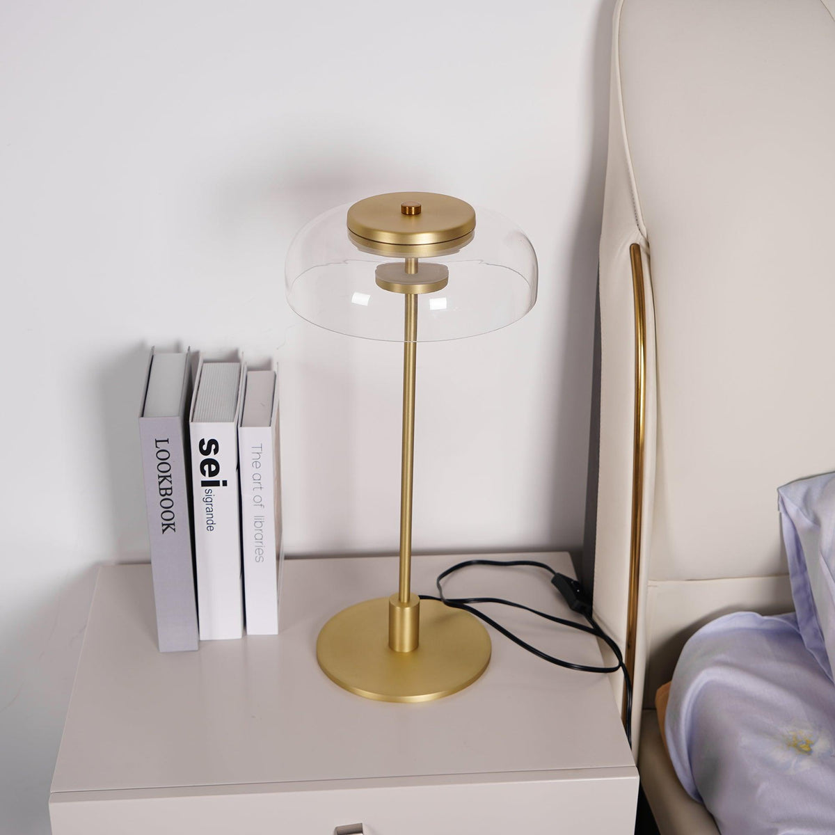 Rinelette Table Lamp Clear Glass Shade Wood Base