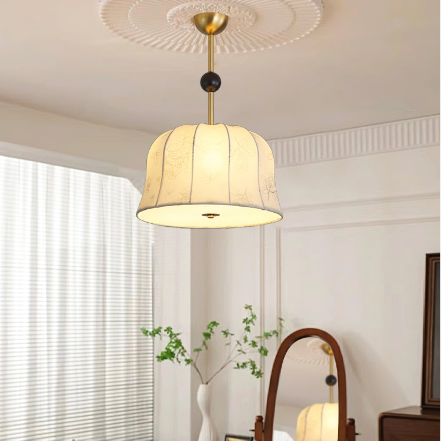 Avnoren Blossom Curve Fabric Wood Pendant Lamp