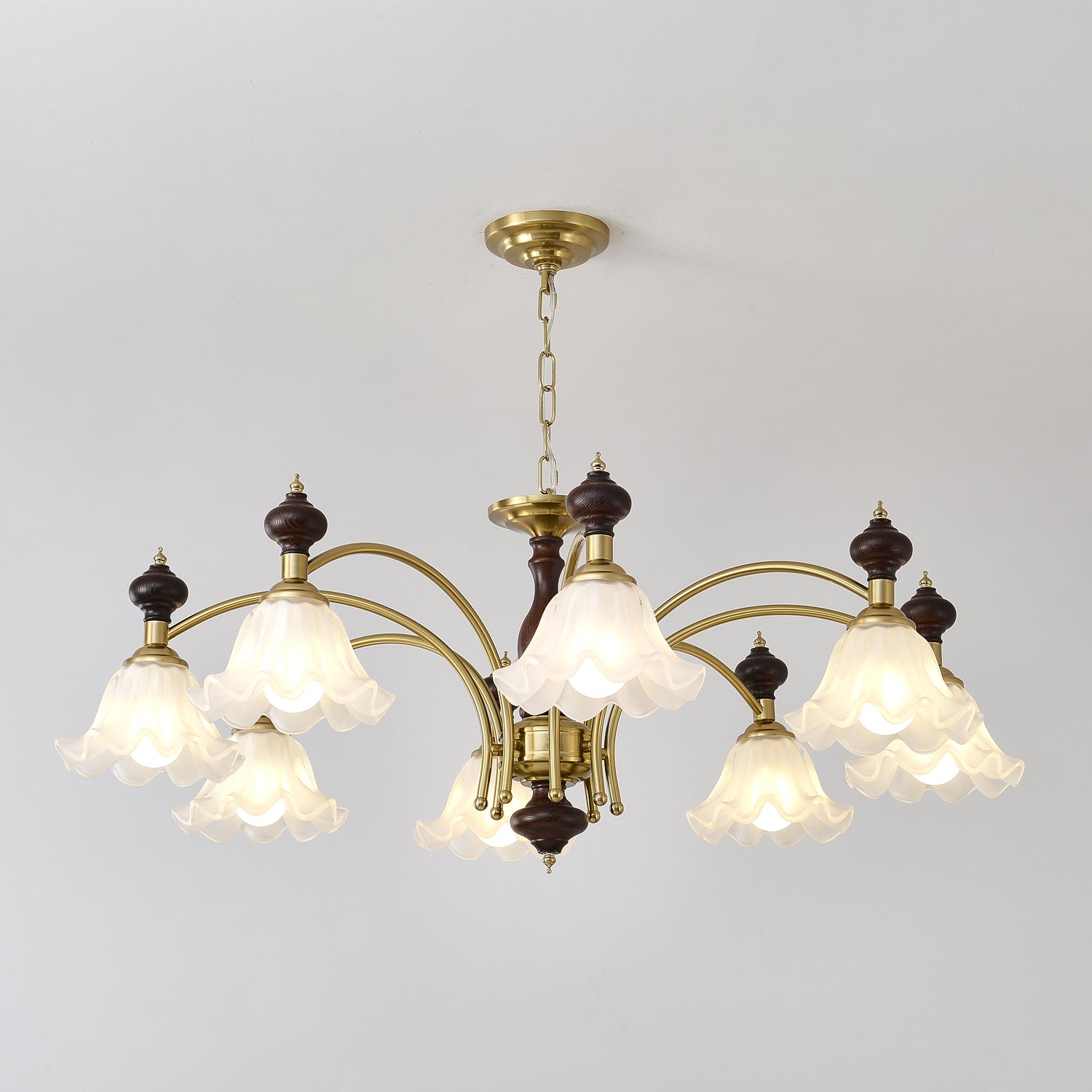 Jesolan Chandelier Wood & Brass Blossom Flowers