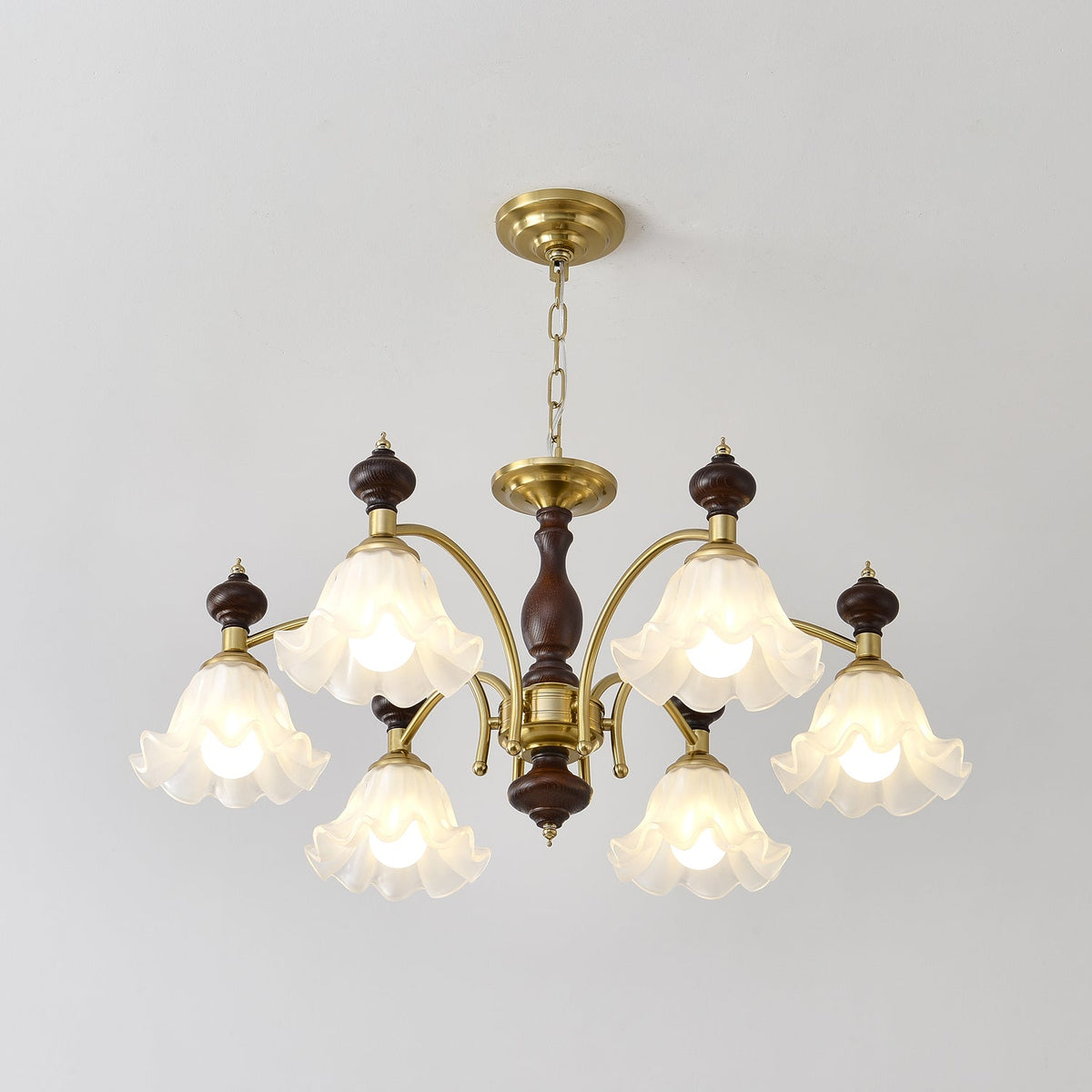 Jesolan Chandelier Wood & Brass Blossom Flowers